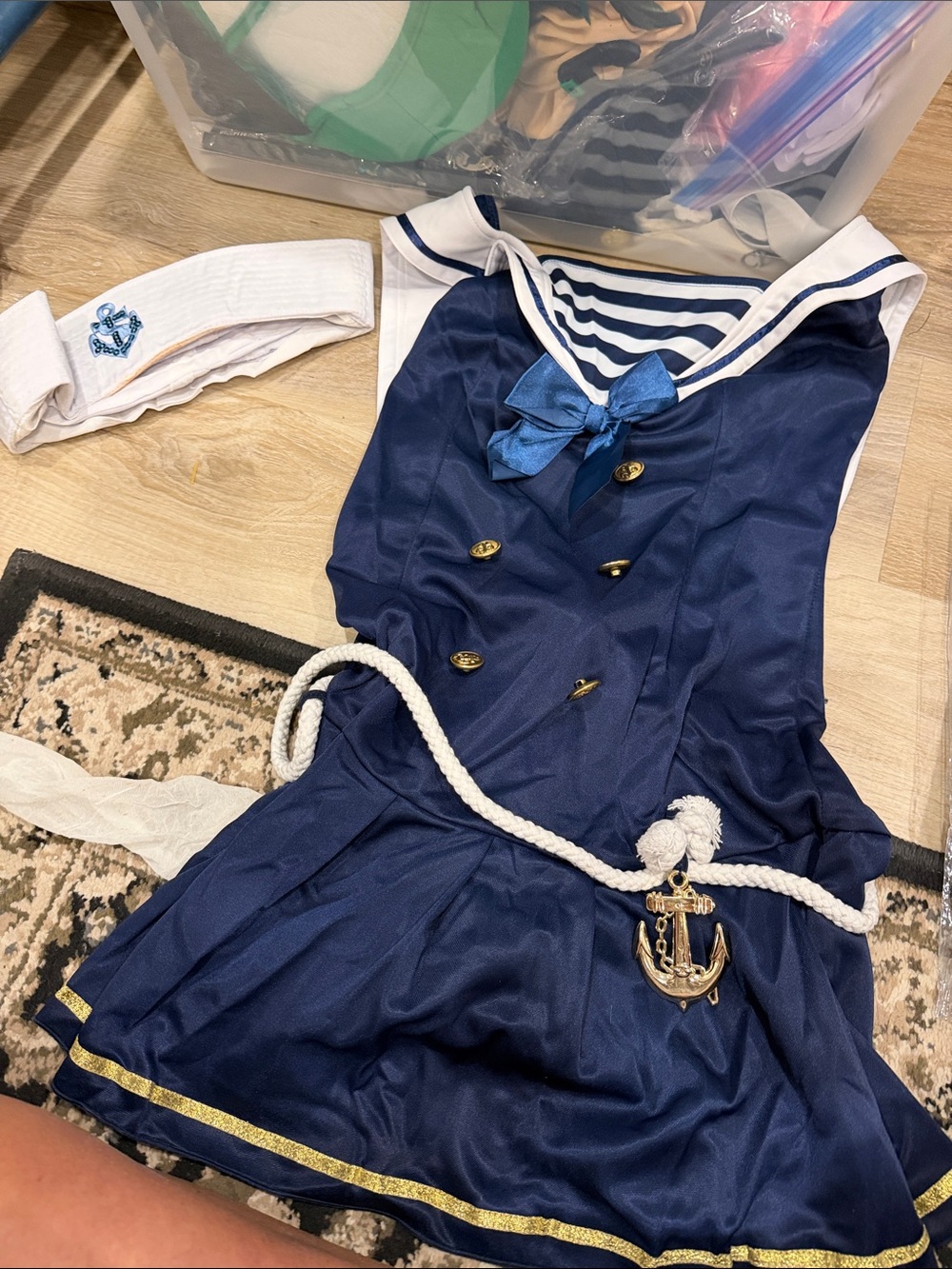 Navy Sailor Girl Kids Costume with Gold Anchor Accent